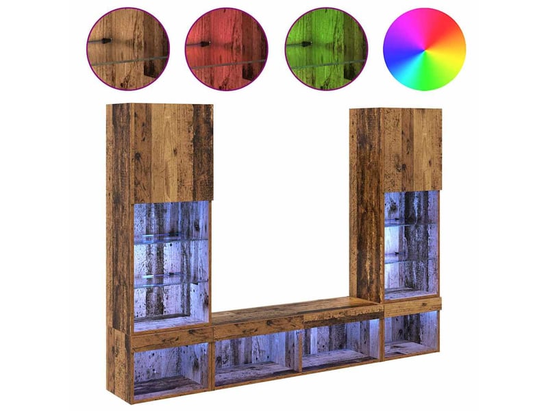  Meuble tv - unités murales tv avec led 5 pcs bois ancien bois d'ingénierie  - Conforama D