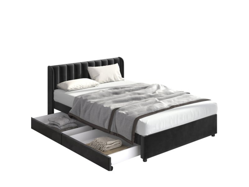  Lit adulte 160 x 200 cm avec 2 tiroirs  noir lit adulte noir - Conforama A