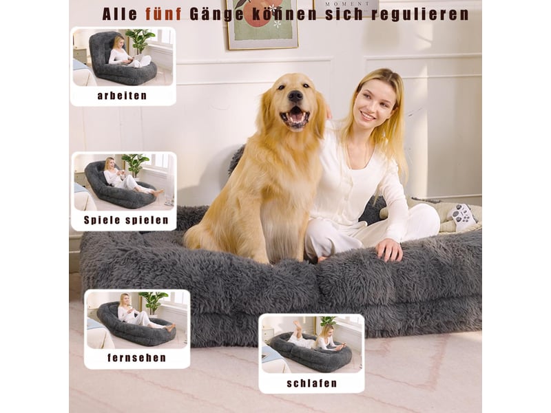  Fauteuil lit de sol inclinable 5 positions 102 x 89 x 88 cm – lit panier géant humain transformable avec coussin lombaire – peluche – anthracite  - Conforama E