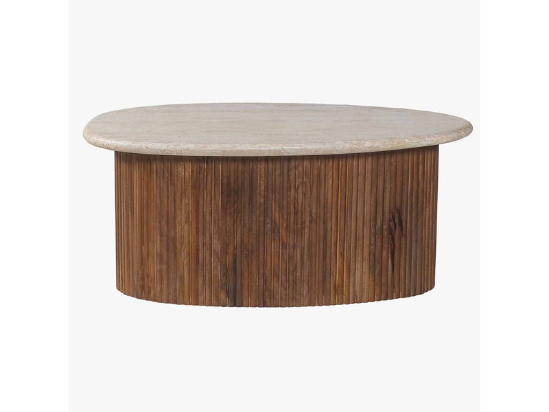  Table basse en travertin et bois de manguier 90 cm  - Conforama C