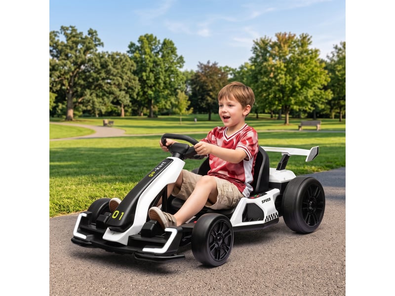  Karting électrique 24 v pour enfants avec fonction drift, 6-12 ans, blanc  - Conforama C