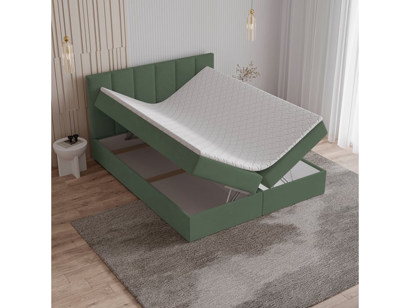  Boxspring meril 200x200 cm, lit complet avec matelas, vert  - Conforama C