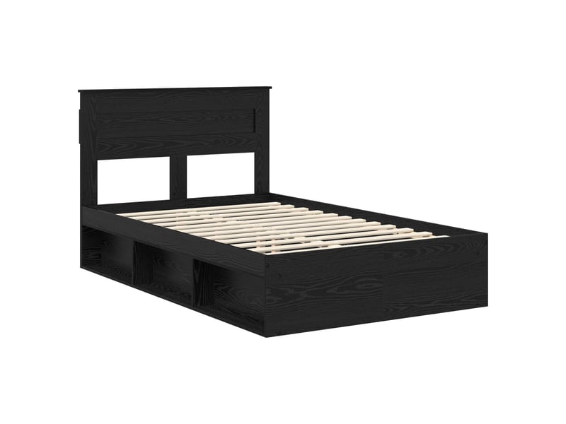  Lit double- lit adulte -  cadre de lit uni noir 135 x 190 cm bois de pin massif  - Conforama C