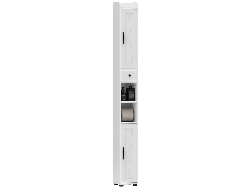  Colonne de salle de bain à 2 portes, compartiment ouvert, étagères réglables et porte-papier toilette, 20 x 20 x 185 cm, blanche  - Conforama A