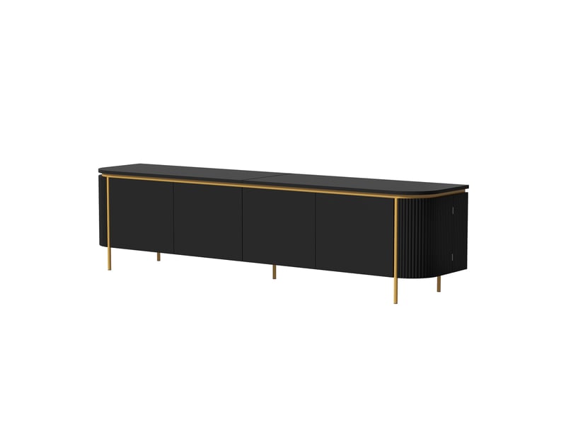 Meuble tv noir, 1 porte, rangement, gestion des câbles, design moderne, angles arrondis, façade texturée - 180x38x46cm - salon  - Conforama D
