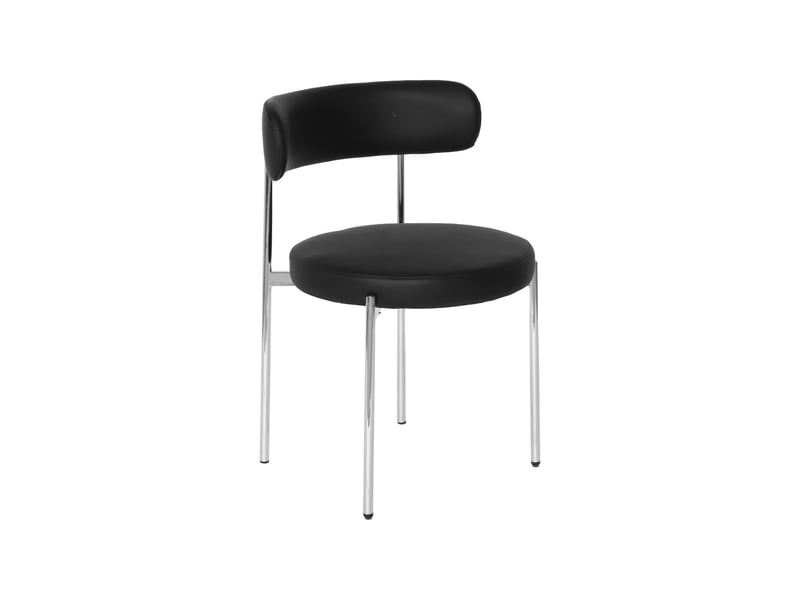 Lot de 4 chaises rondes vintage acier chromé et simili cuir noir - lola  - Conforama C