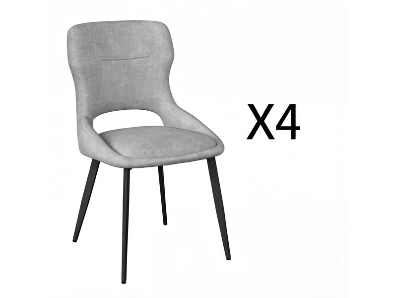  Chaises de salle à manger 4 pièces avec accoudoirs, chenille et métal gris  - Conforama A