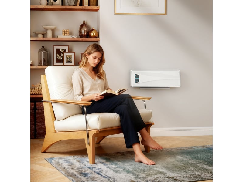  Radiateur soufflant mural 2000 w en céramique, 3 modes, affichage led, thermostat réglable, minuterie 24 heures, blanc  - Conforama D