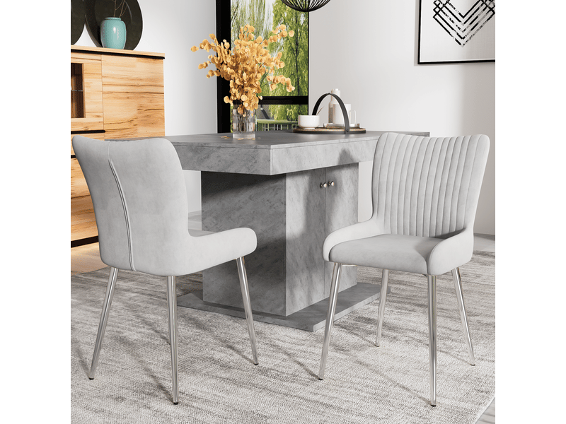  Lot de 2 chaises 58x47x85 cm, chaises salle à manger, velours gris, support lombaire, pieds métal argenté  - Conforama E