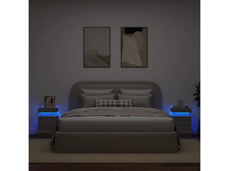 Lot de 2 tables de chevet - cabinet de chevet - table de nuit avec lumières led sonoma gris 35x39x55cm - Conforama C
