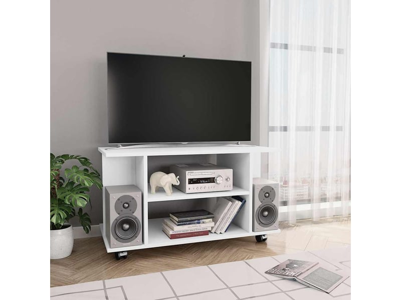  Meuble tv - banc tv - meuble de rangement avec roulettes blanc 80x40x45 cm bois d'ingénierie  - Conforama B