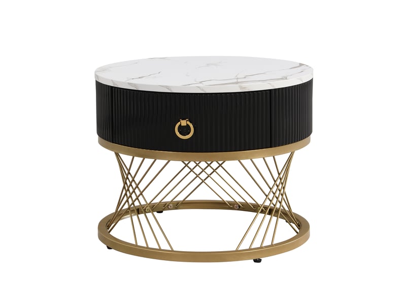 Lot de 2 tables basses rondes 70x70x45 cm + 50x50x40 cm motif marbre, blanc et doré  - Conforama R