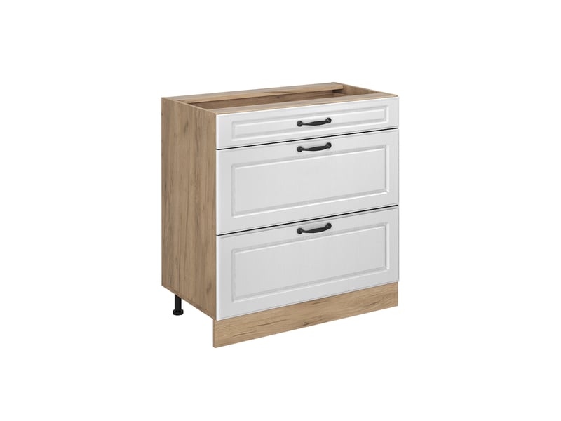  Vicco meuble cuisine, blanc campagnechêne doré, 80cm avec 3 tiroirs sans plan de travail  - Conforama A