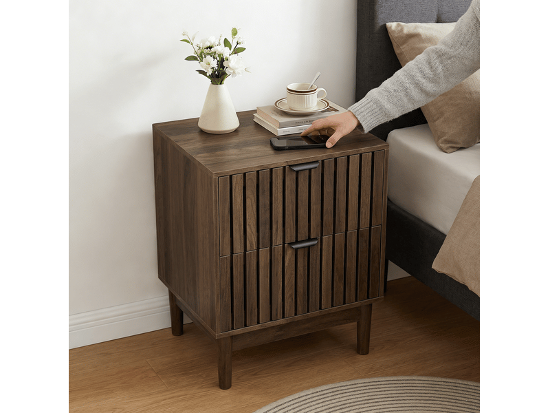  Table de chevet finition noyer en mdf, 2 tiroirs, 45 x 39 x 56,5 cm  - Conforama C