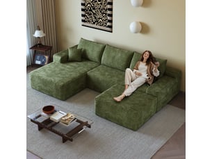 Canapé d'angle, canapé modulable, vert, assise profonde, livré monté, design moderne, 270 cm, pour salon, appartement, chambre