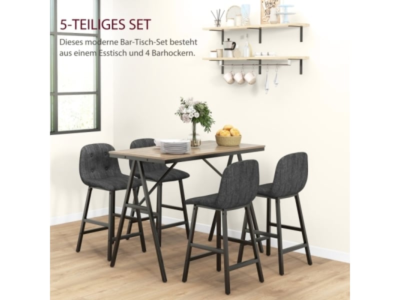  Chaise salle a manger ensemble 5 pièces bistrot, table + 4 chaises design, capitonnage boutonné, assise épaisse aspect li  - Conforama B