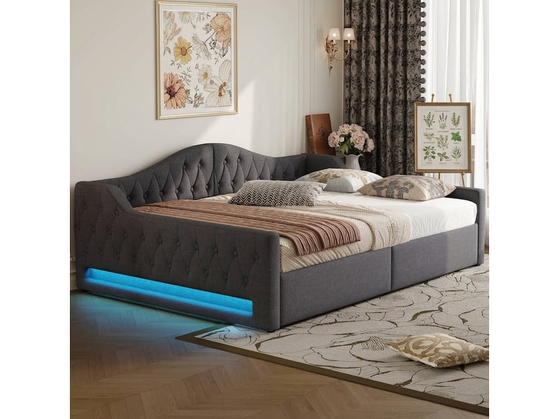  Lit de jour 140x200 avec rangement et éclairage led, lit banquette gris  - Conforama C