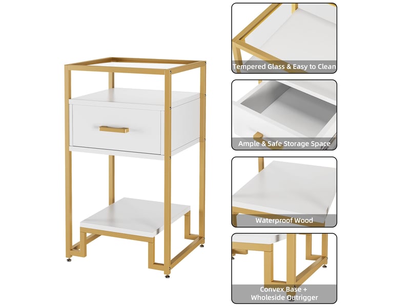  Rangement 3 niveaux, meuble entrée moderne, tiroir, verre trempé, cadre acier, table chevet gain de place, chambre salon couloir VAM_1EAXHDUI - Conforama B