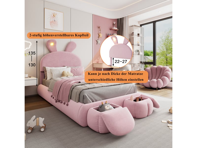 Lit enfant 90x200 cm avec led, rangement et sommier inclus - Conforama D
