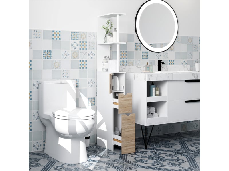 Meuble colonne salle de bain armoire de salle de bain avec tiroirs étagères placard ouvertes 15 x 33 x 136,8 cm blanc - Conforama D