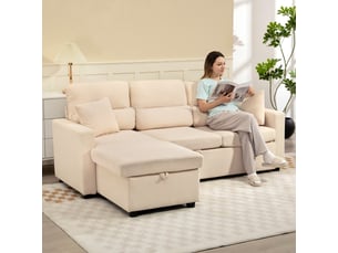 Canapé d'angle droit convertible <strong></strong> <strong></strong> 3 places Velours beige avec coffre de rangement