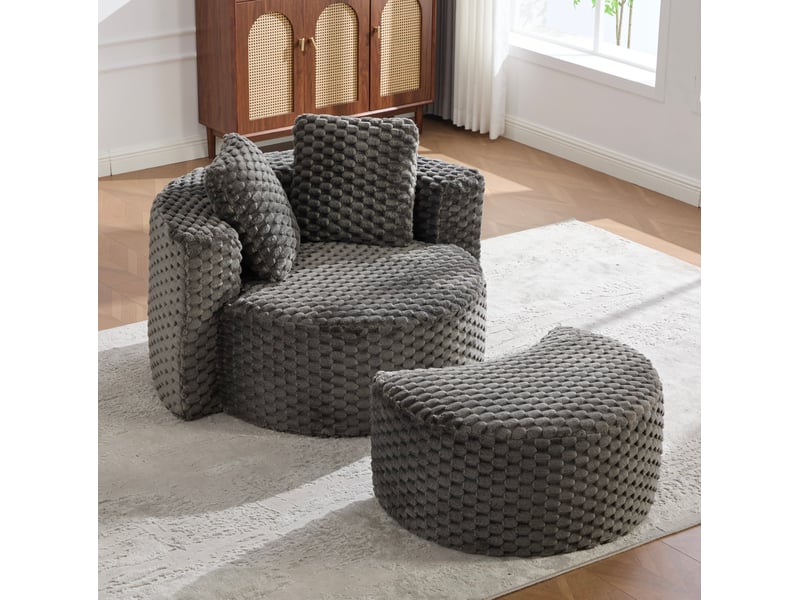  Fauteuil rond ulevr 1 place avec repose-pieds, fauteuil compressé en tissu gris foncé, 130 x 115 x 84 cm  - Conforama D