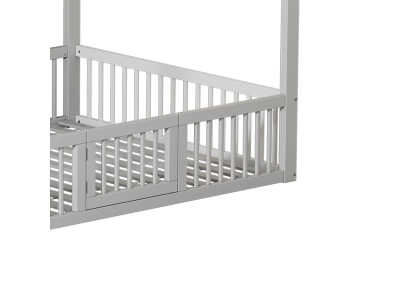  Lit enfant cabane 140x200 cm en pin blanc avec barrières et porte  - Conforama E