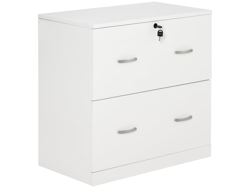  Classeur de bureau à 2 tiroirs pour dossiers suspendus, avec serrure et 2 clés, 77 x 42 x 72 cm, blanc  - Conforama B