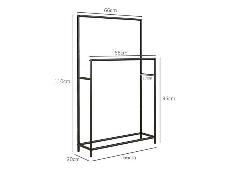  Porte-serviettes sur pied 66x20x110 cm 2 barres métal noir  - Conforama E