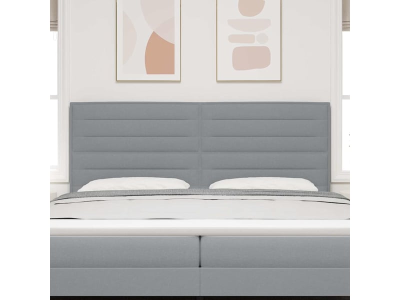  Tête de lit | panneau de tête de lit led avec bandes led gris clair 200 cm tissu  - Conforama D