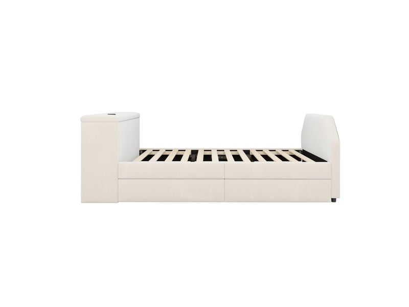  Lit enfant gigogne rembourré 90x200 cm beige avec bureau intégré, usb et couchage d’appoint Fay Lum - Conforama E