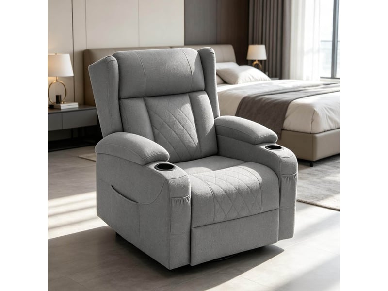 Fauteuil relax inclinable pivotant gris avec repose-pieds et rangement - Conforama B