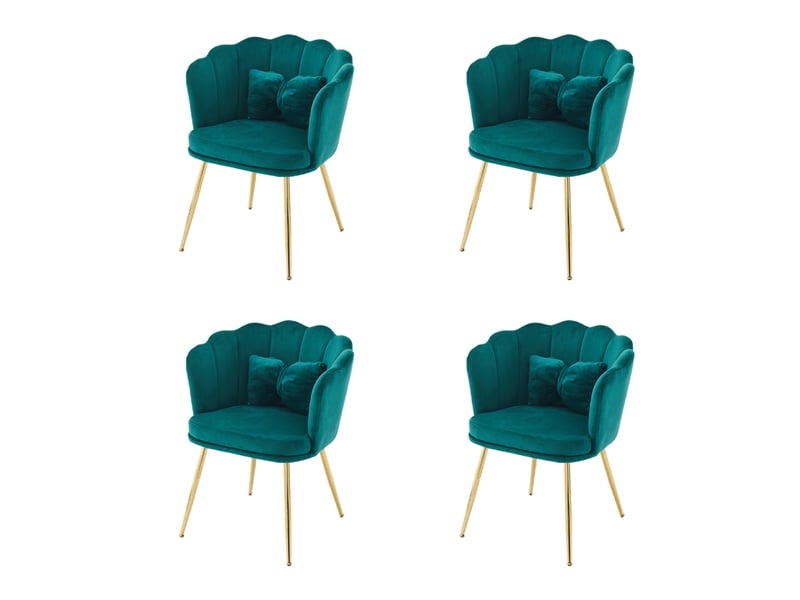  Chaise lot de 4 capitonnée en velours - avec dossier pétale et pieds métal doré, confort pour salon chambre salle à manger - vert  - Conforama A
