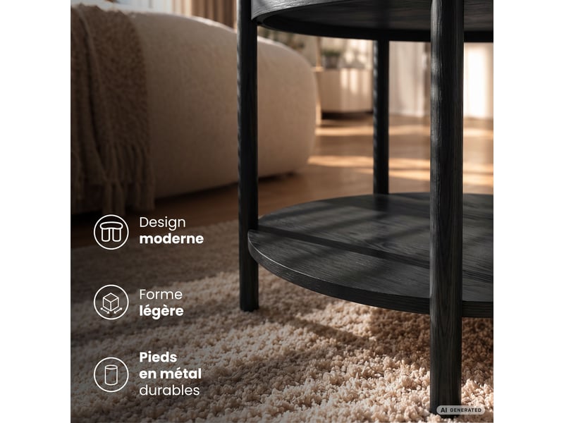  Table basse riva noire 51 cm ronde avec étagère pieds noirs style industriel 51x51x40 cm RIVA - Conforama E