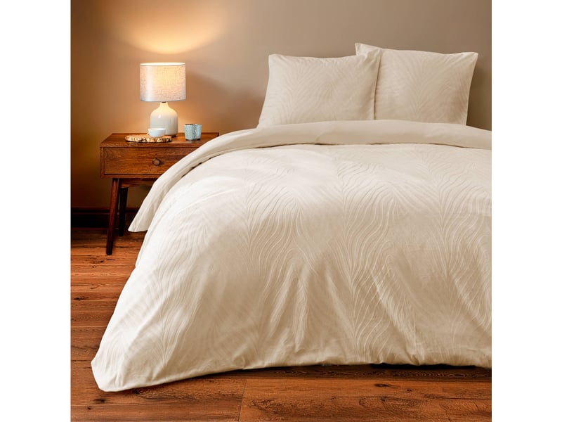  Parure de lit 3 pièces en velours gaufré à motif ondulé housse + taies 240x220 cm  - Conforama A
