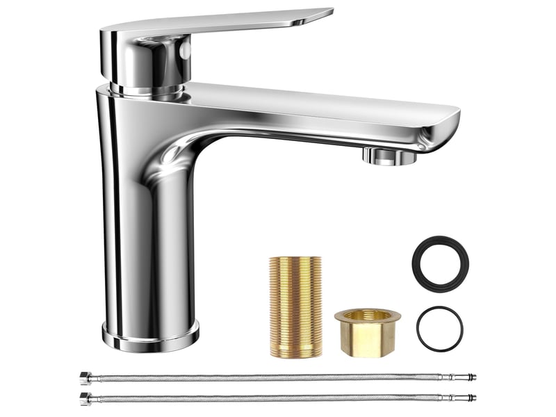  Mitigeur lavabo, robinet salle bain monocommande, mitigeur de lavabo, bonde incluse, robinet de salle de bains lavabo, robinet lavabo,chromé  - Conforama A