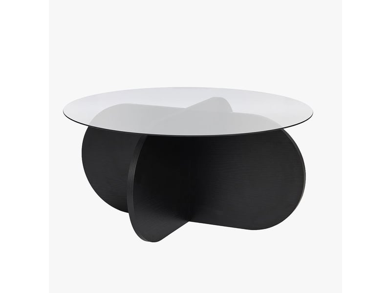  Table basse ronde en verre piètement couleur bois noir d75 cm  - Conforama A
