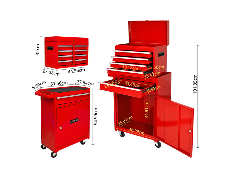  Armoire à outils 5 tiroirs - rouge - acier - 58.5x28x102 cm - 18.7 kg - 5 tiroirs sans serrure 58.5x28x102cm - Conforama D