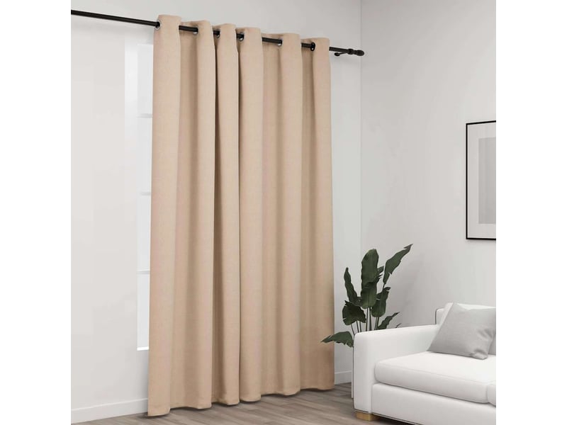  Rideau occultant, rideau black-out aspect de lin avec œillets beige 290x245 cm cf43939  - Conforama B
