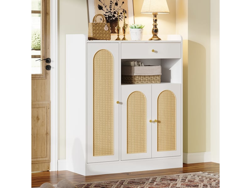  Armoire rangement 90x35x110 cm, meuble à chaussures 3 portes, capacité adaptée couloir, charge max 50 kg par plateau  - Conforama R
