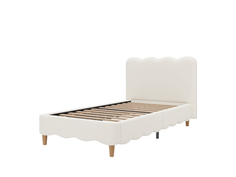  Lit enfant 90 × 200 cm en bouclé blanc avec pieds en bois massif Fay Lum - Conforama E