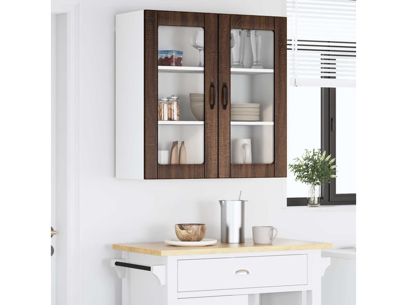  Meuble mural de cuisine, cabinet en verre mural chêne brun 80x31x80cm shl791  - Conforama D