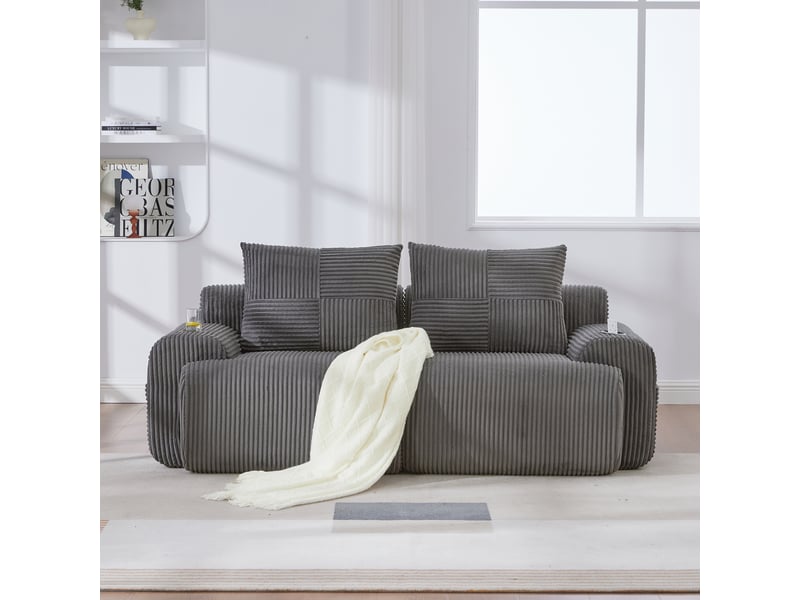  Canapé droit fixe 2 places tissu gris foncé  - Conforama D
