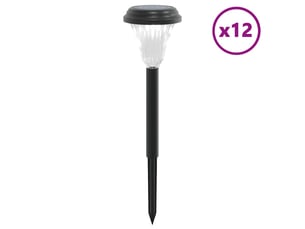 Lot de 12 lampes solaires d'allées et piquets de jardin 8,5 x 31 cm éclairage automatique ambiance cosy en ps noir 02_0056662