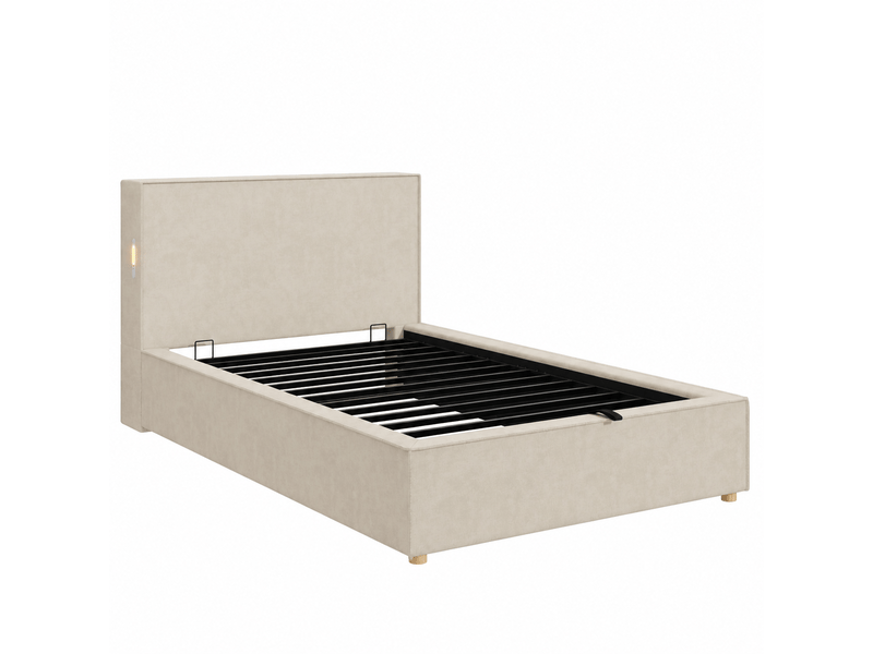  Lit coffre beige 90 x 200 cm avec sommier relevable hydraulique  - Conforama A