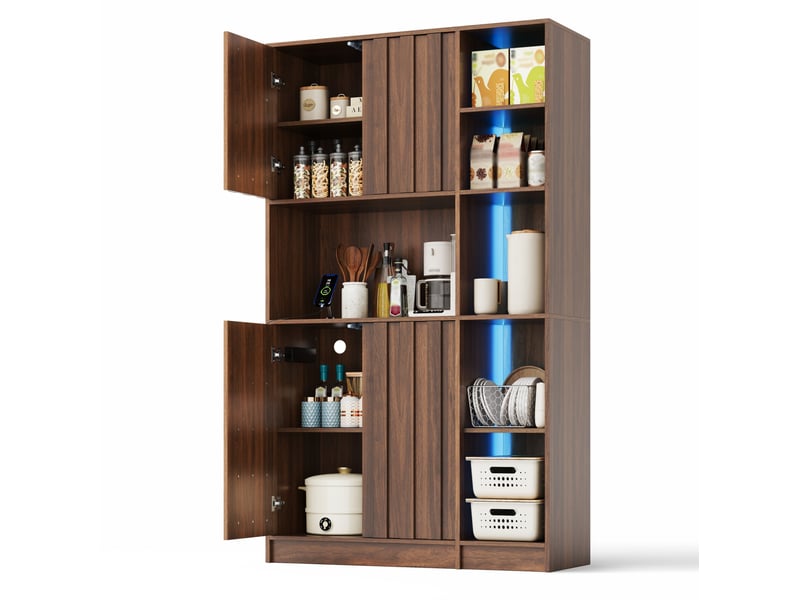  Buffet de cuisine 105 x 40 x 180 cm avec led rgb, prises usb, mdf noyer  - Conforama A