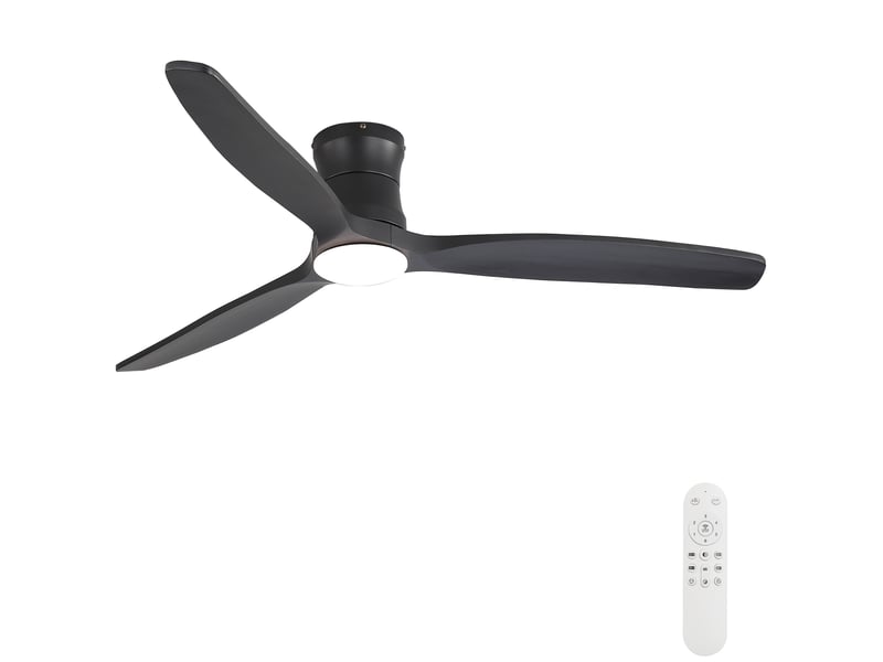  Ventilateur de plafond 132 cm noir mat en métal et bois, led dimmable, moteur dc avec télécommande  - Conforama A