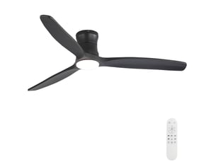 Ventilateur de plafond 132 cm noir mat en métal et bois, led dimmable, moteur dc avec télécommande