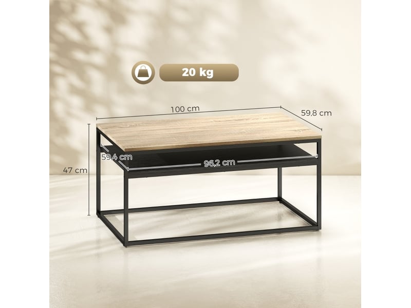  Table basse 100x59,8x47 cm style industriel panneau de particules et métal chêne  - Conforama C