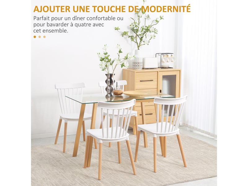  Lot de 4 chaises style scandinave dossier haut assise en polypropylène pieds en hêtre 48 x 52,5 x 83 cm blanc  - Conforama D